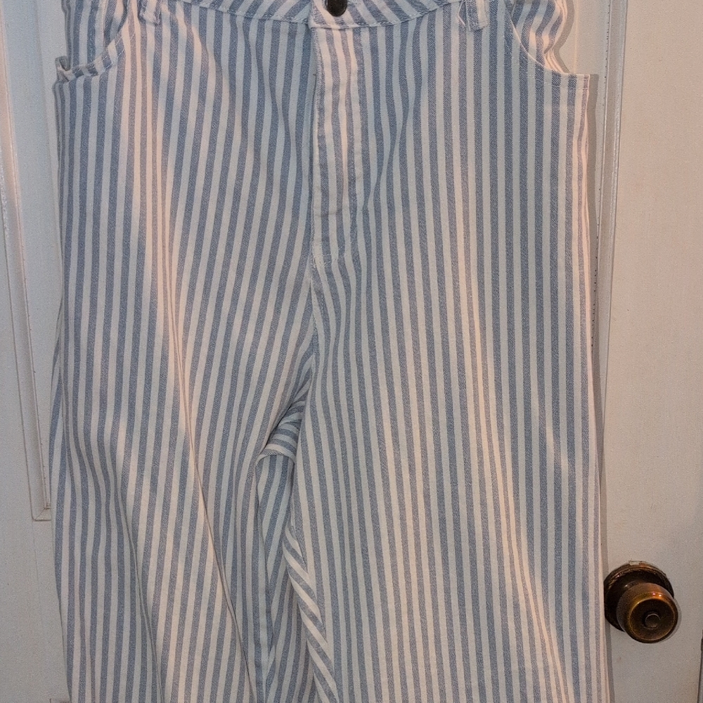 Coldwater Creek Blue and White Striped Cropped Jeans
